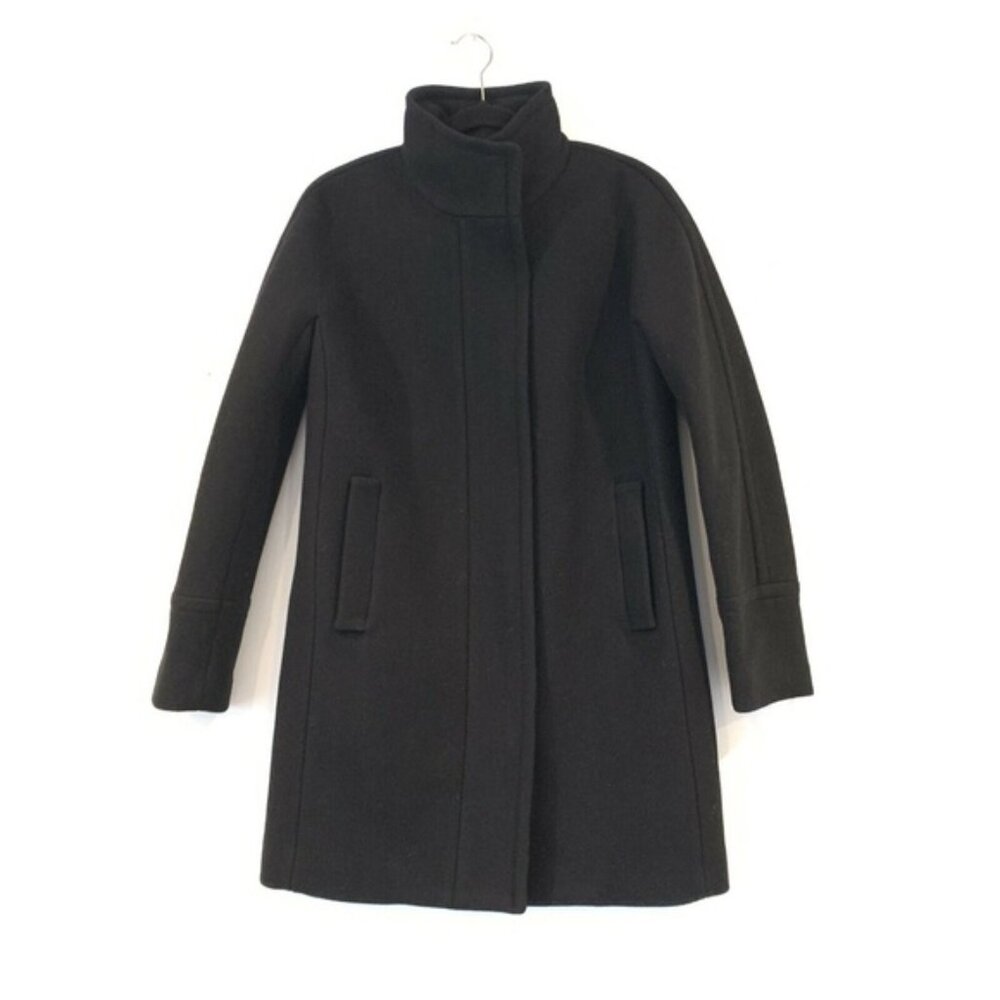 J Crew Stadium Cloth by Nello Gori Wool Coat 6P Black Quiet Luxury Classic - Picture 2 of 12